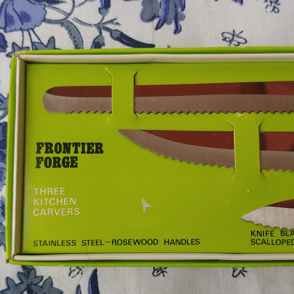 Vtg Japan Made Carving Knife Set, Rose Wood Handle